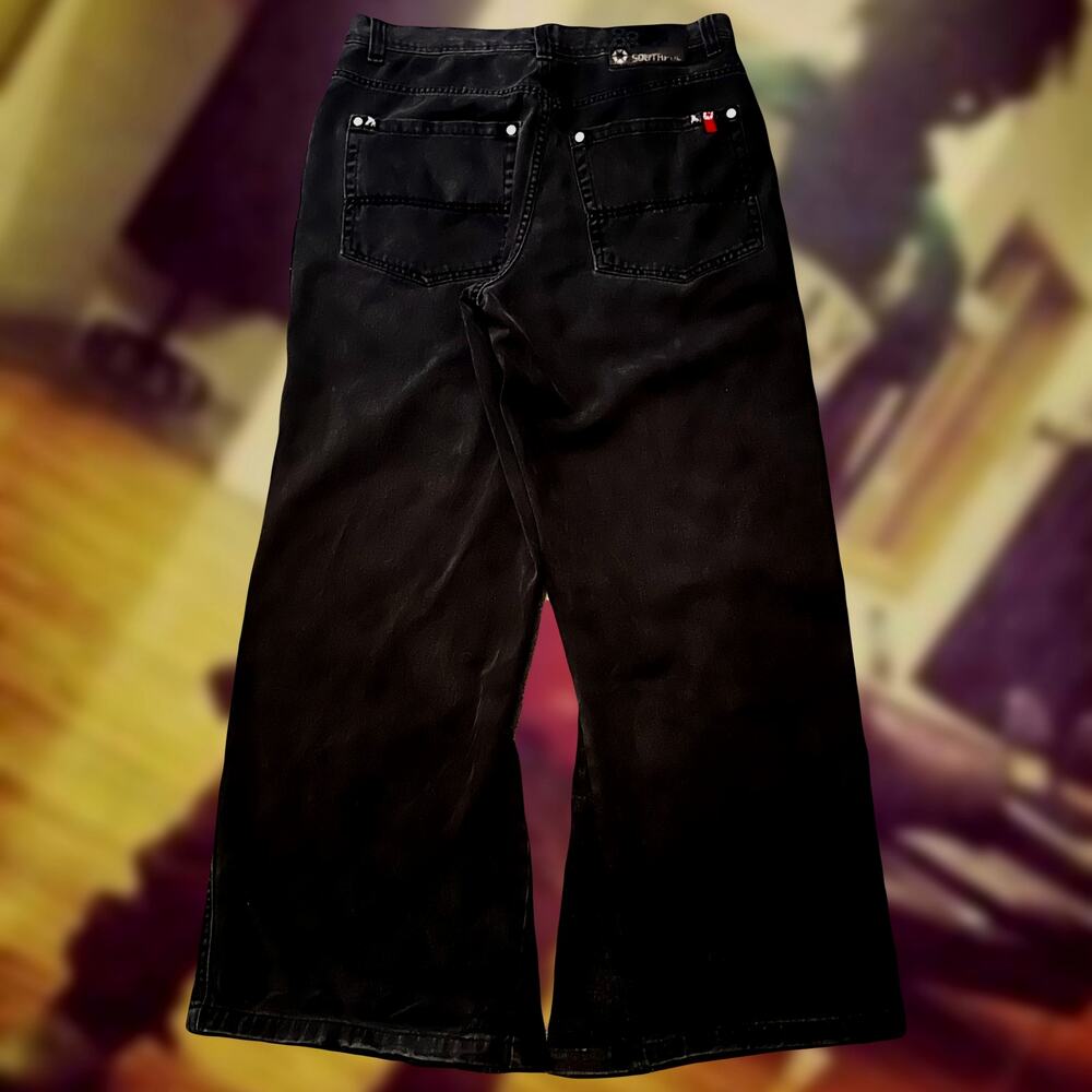 vintage y2k southpole black jeans custom baggy studded red tab